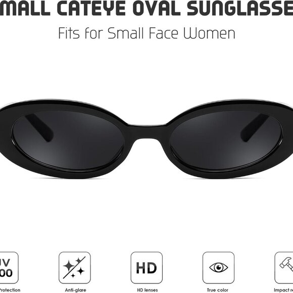 Retro Oval Cateye Sun Glasses Women Teens Small Face UV400 Protection - Picture 5 of 7